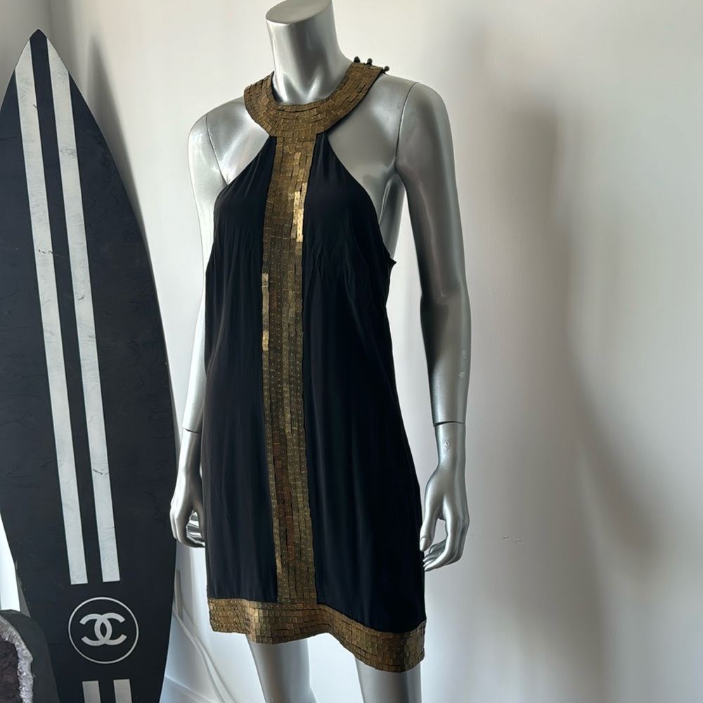 Black silk with metal sequin detailing